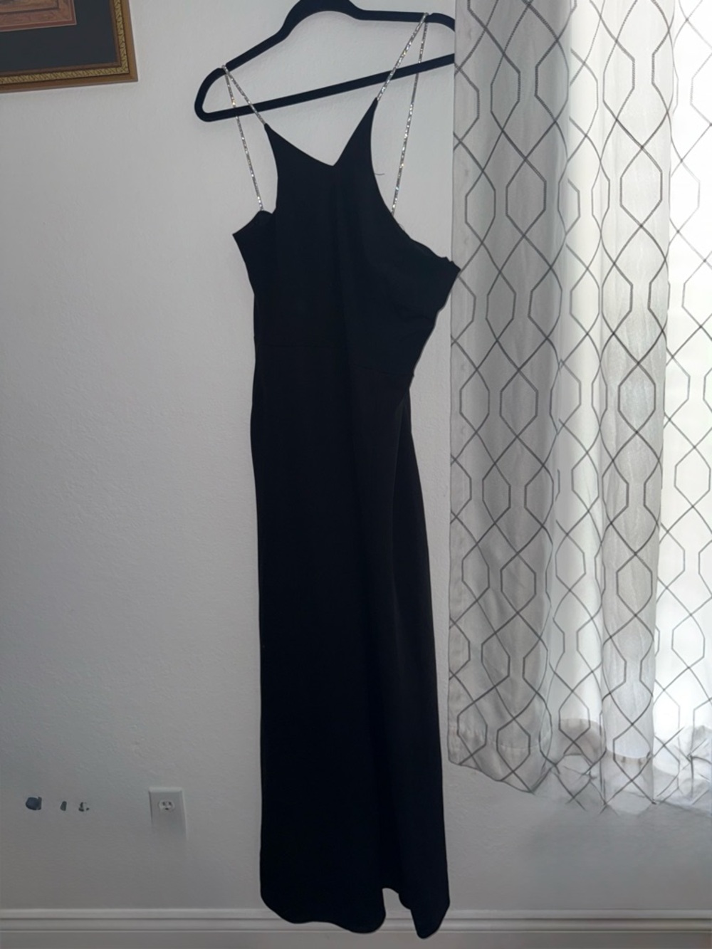 Black Evening Slip Dress with Rhinestone Straps